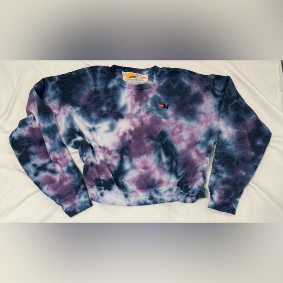 Aviator Nation Tie Dye Cropped Crewneck Sweatshirt XS Made in USA - Picture 4 of 7